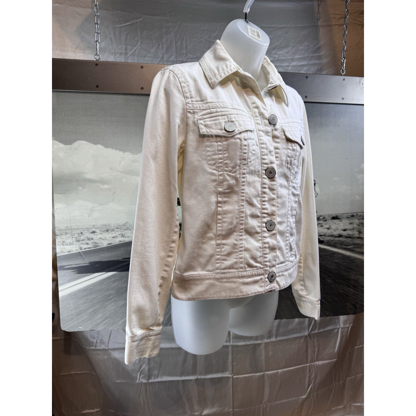 Rafaella White Denim Jacket Women's Size 6 Button Up Stretch Cotton Blend