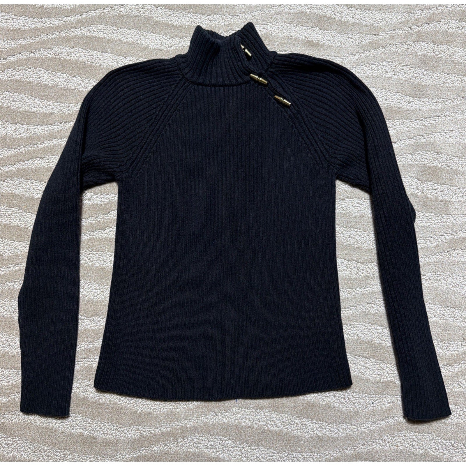 Ralph Lauren Heavyweight Black Cotton Ribbed Turtleneck Sweater Size M Spot