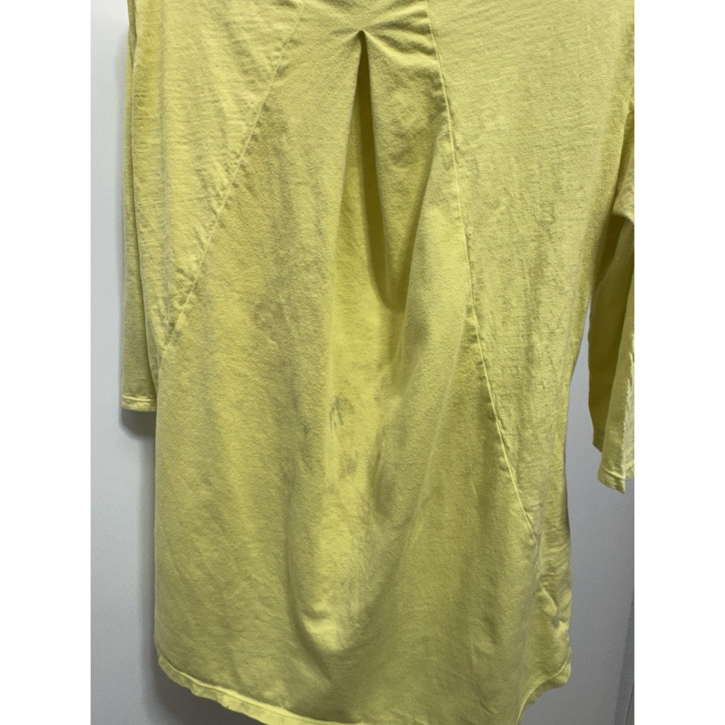Neon Buddha Tunic Top Bright Yellow 3/4 Sleeve Shirt Women’s Size Medium Stain