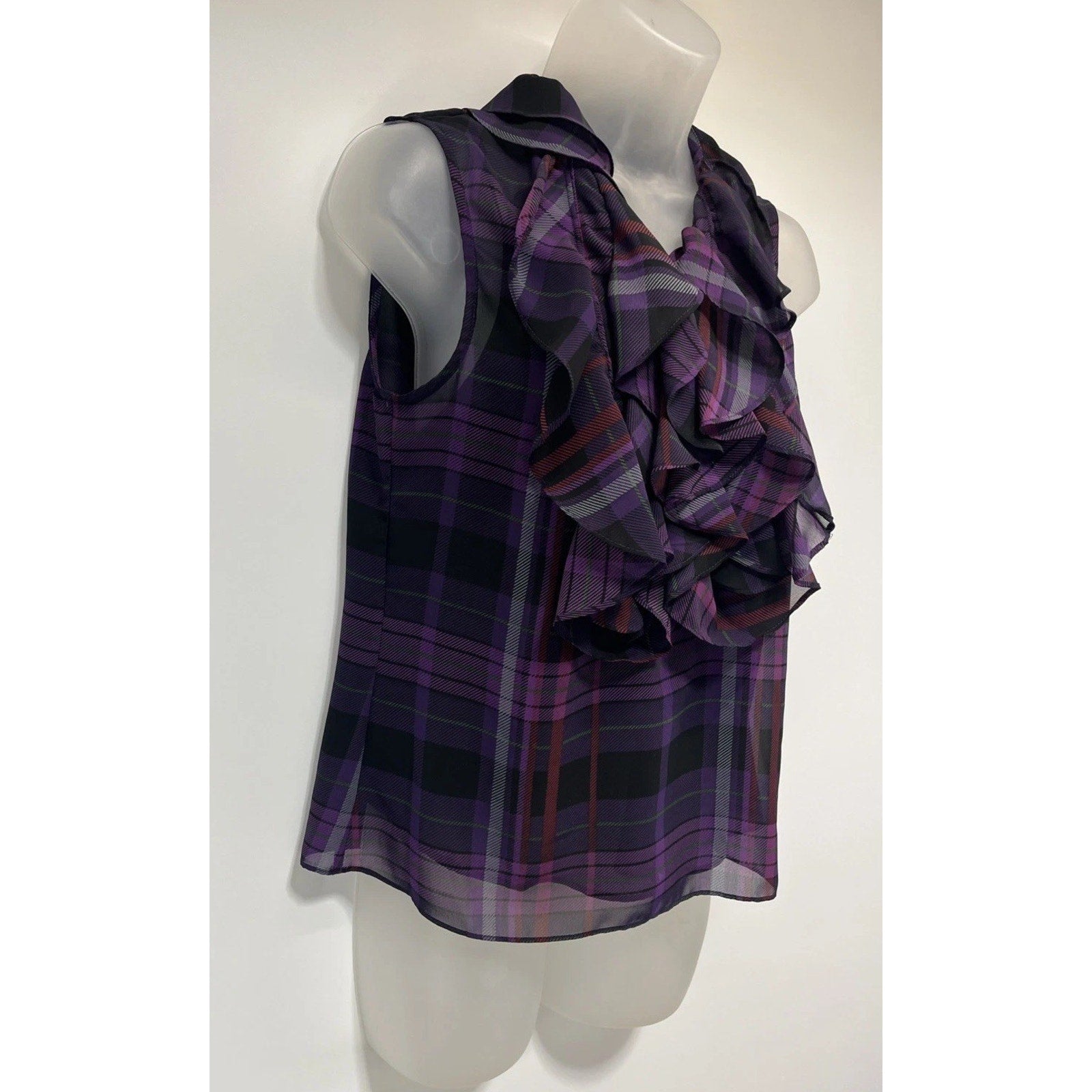 Ralph Lauren Top Womens 4 Petite Lined Ruffle Neck Shirt Cotton Sleeveless