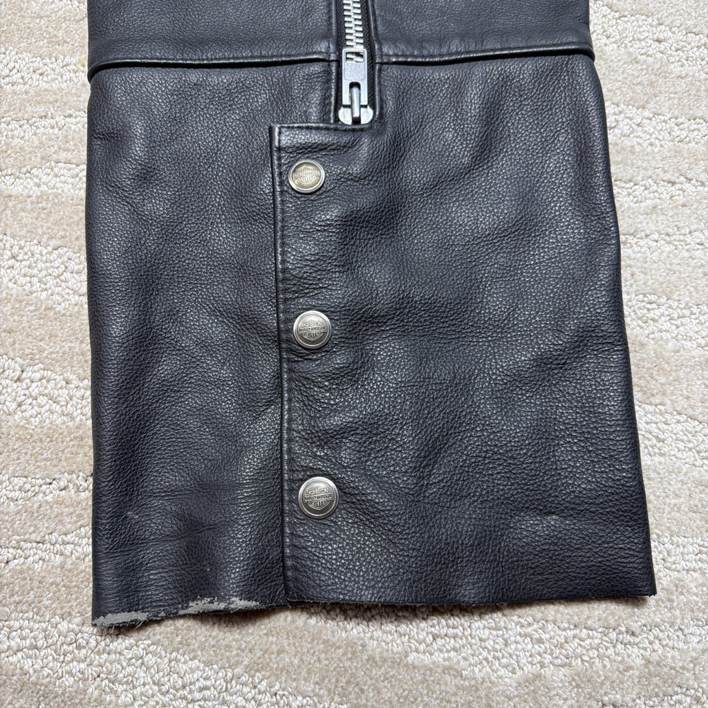Vtg HARLEY DAVIDSON Chaps L Black Leather Motorcycle Riding Adjustable Made USA