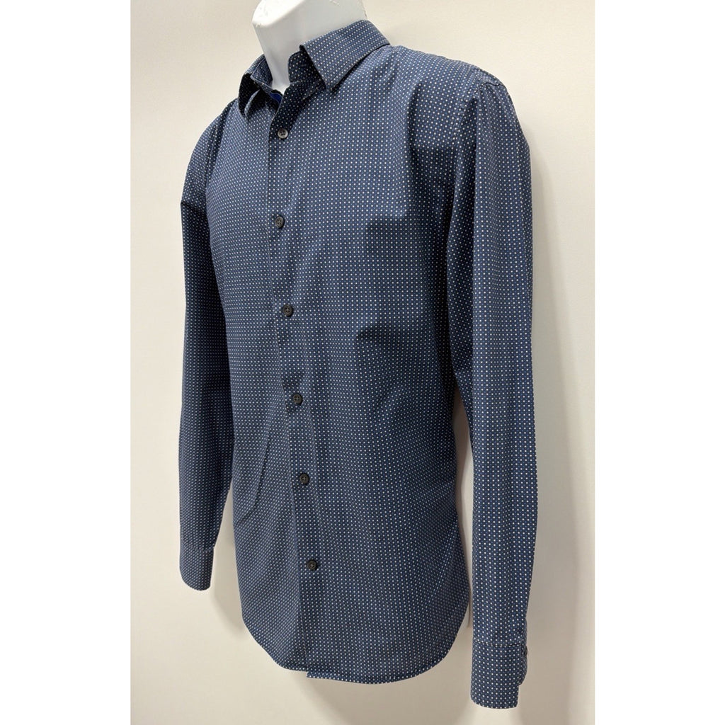 Banana Republic Sz Medium Blue Geo Slim Fit Long Sleeve Shirt Stretch EUC