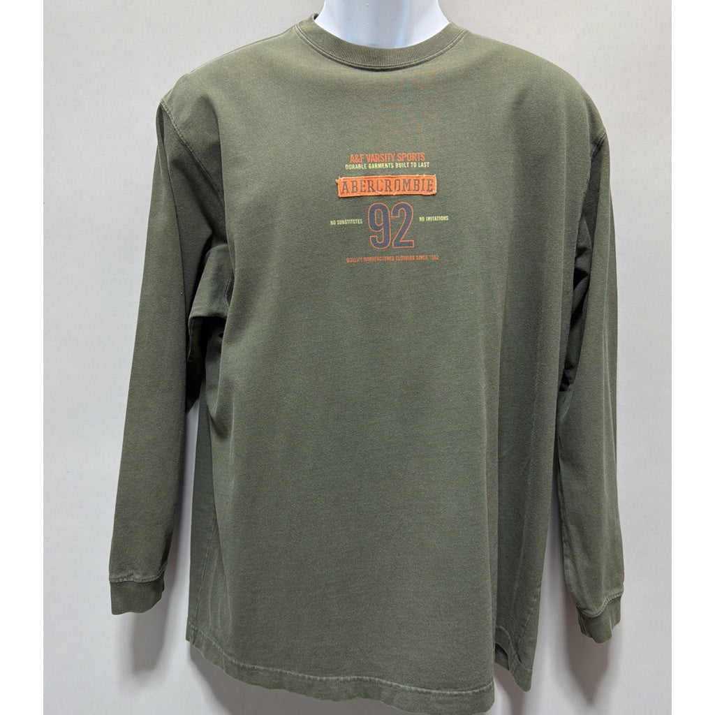 Abercrombie & Fitch Y2K Mens XL Long Sleeve T-Shirt Green Casual Preppy Made USA