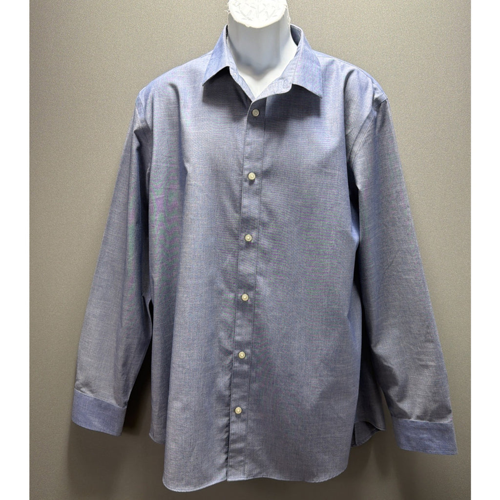 Banana Republic Men Size XL Solid Blue Non Iron Slim Long Sleeve Chambray Shirt