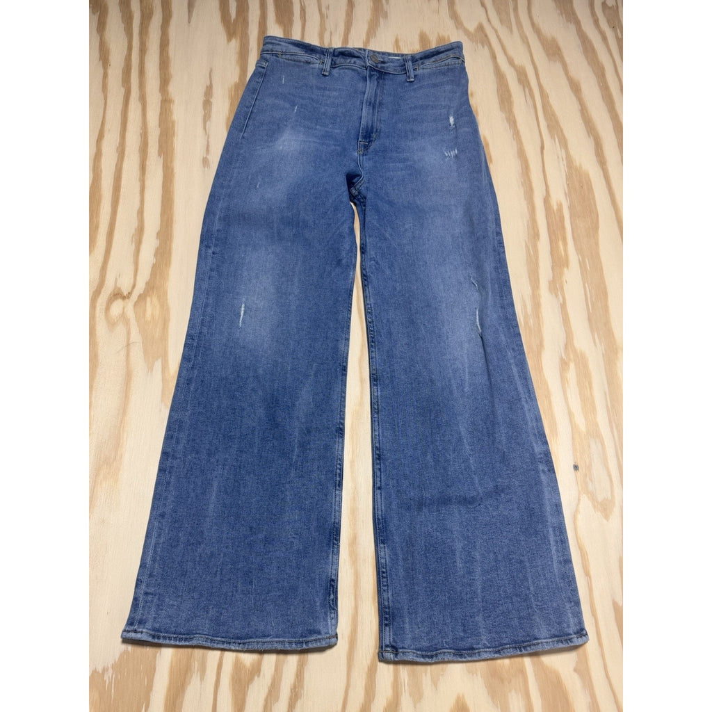 NOEND Denim Wide Leg Crop Jeans Women’s 30 Blue High Rise Distressed Stretch USA
