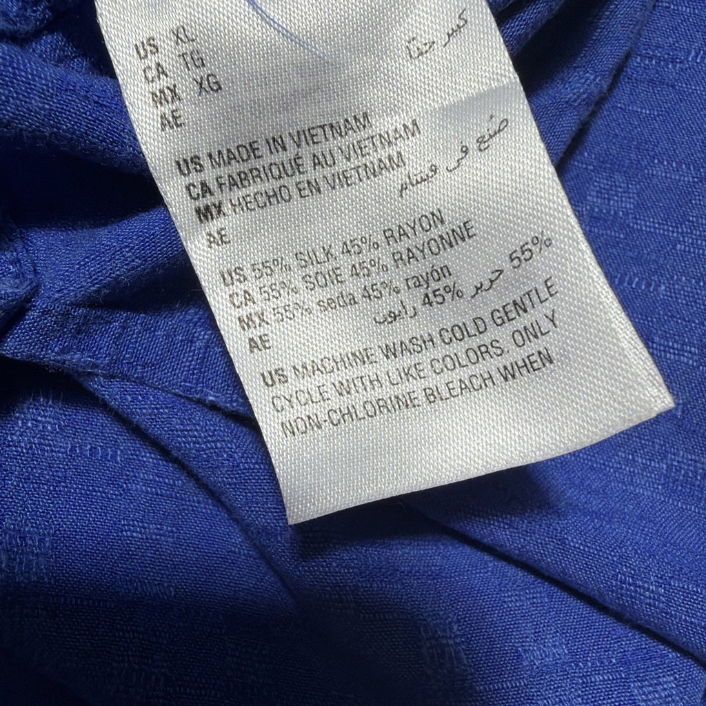 Club Room Silk Rayon Blend Camp Shirt Blue XL Button Front Short Sleeve Casual