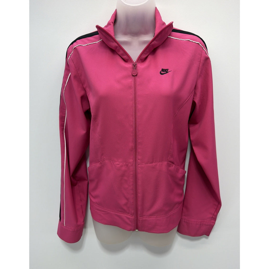 NIKE ATHLETIC FULL ZIP L/S TRACK JACKET WOMENS MEDIUM PINK FRONT POCKETS LOGO
