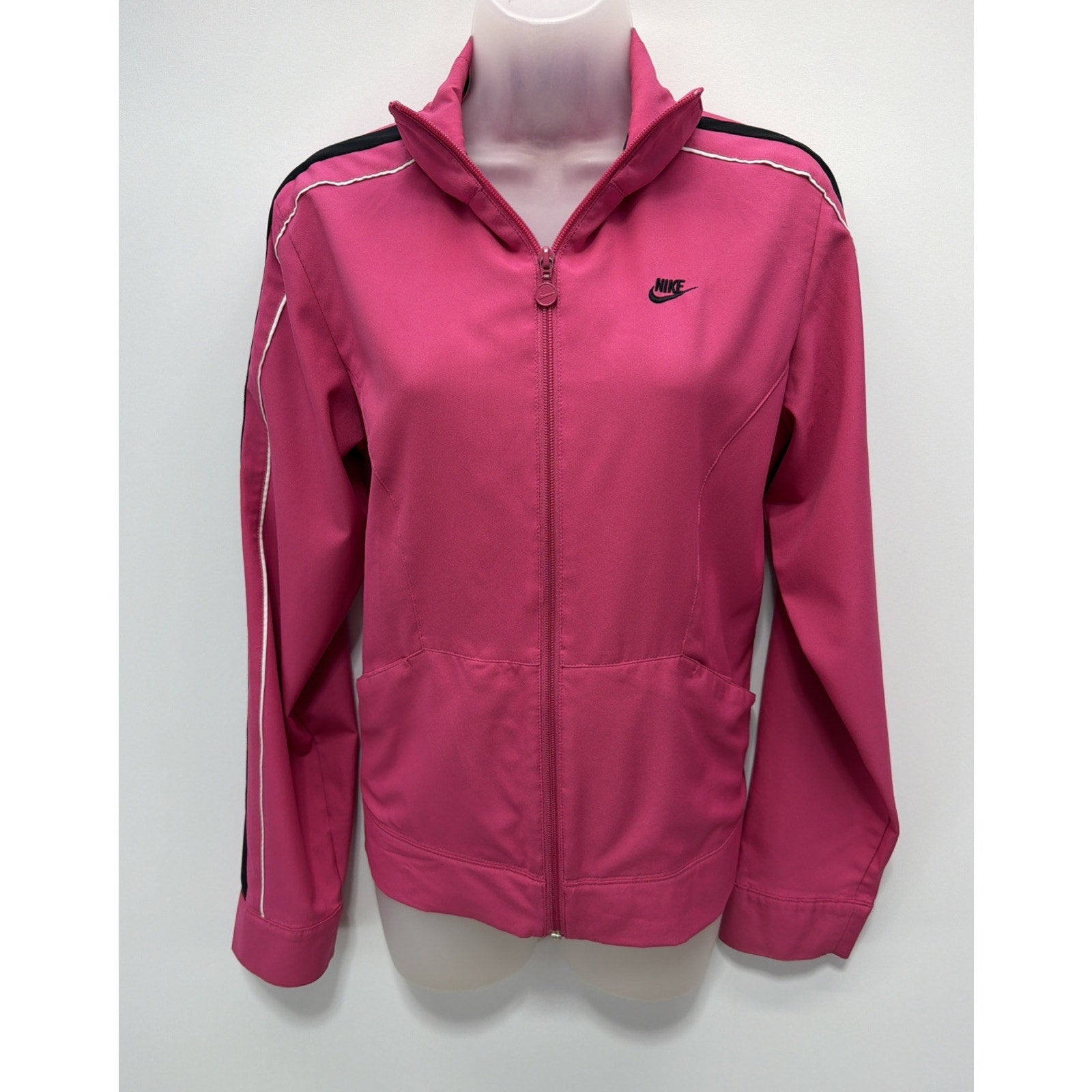 NIKE ATHLETIC FULL ZIP L/S TRACK JACKET WOMENS MEDIUM PINK FRONT POCKETS LOGO