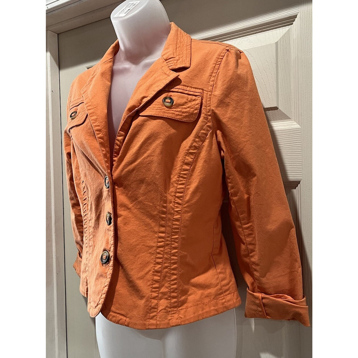 Tommy HIlfiger Jacket Women's Size 10 Orange Denim Pocket 100% Cotton VTG Y2K