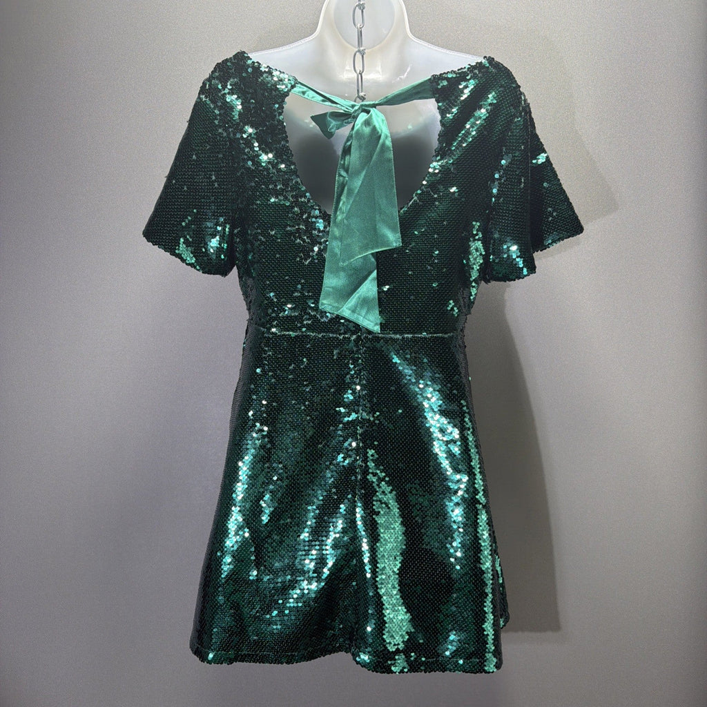 Francesca's Emerald Green Sequin Short Sleeve Dress Size Medium Holiday Formal