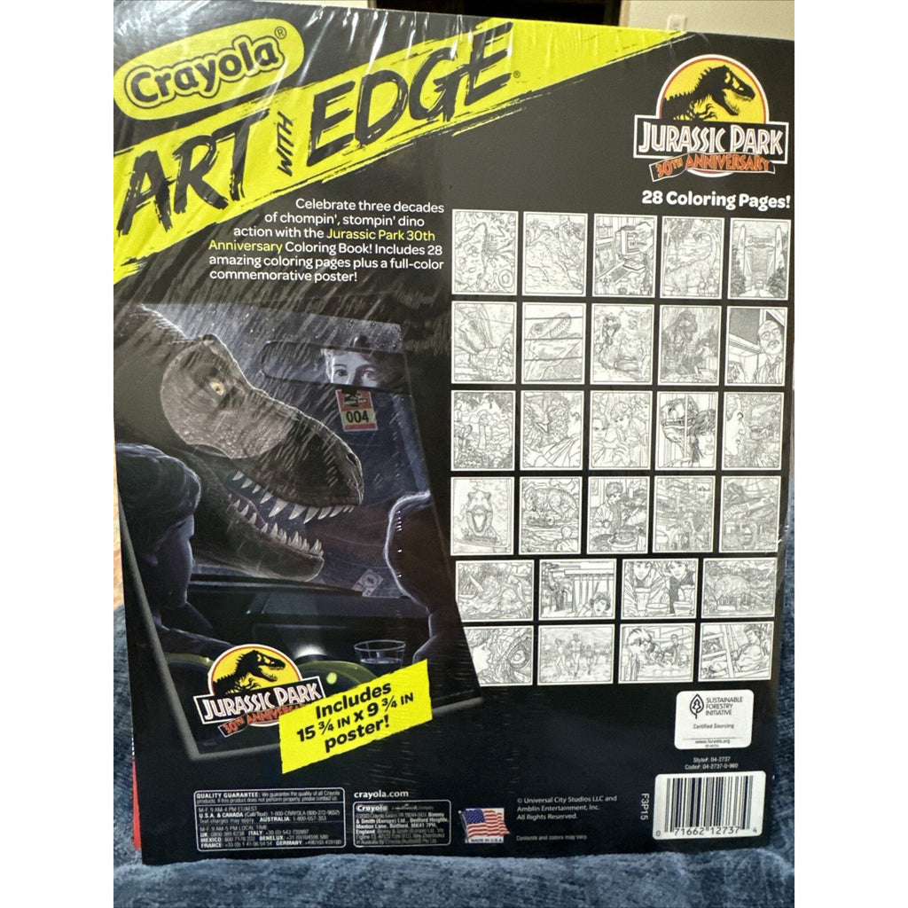Jurassic Park 30th Anv: Crayola Art with Edge w/28 Coloring Pages & Poster