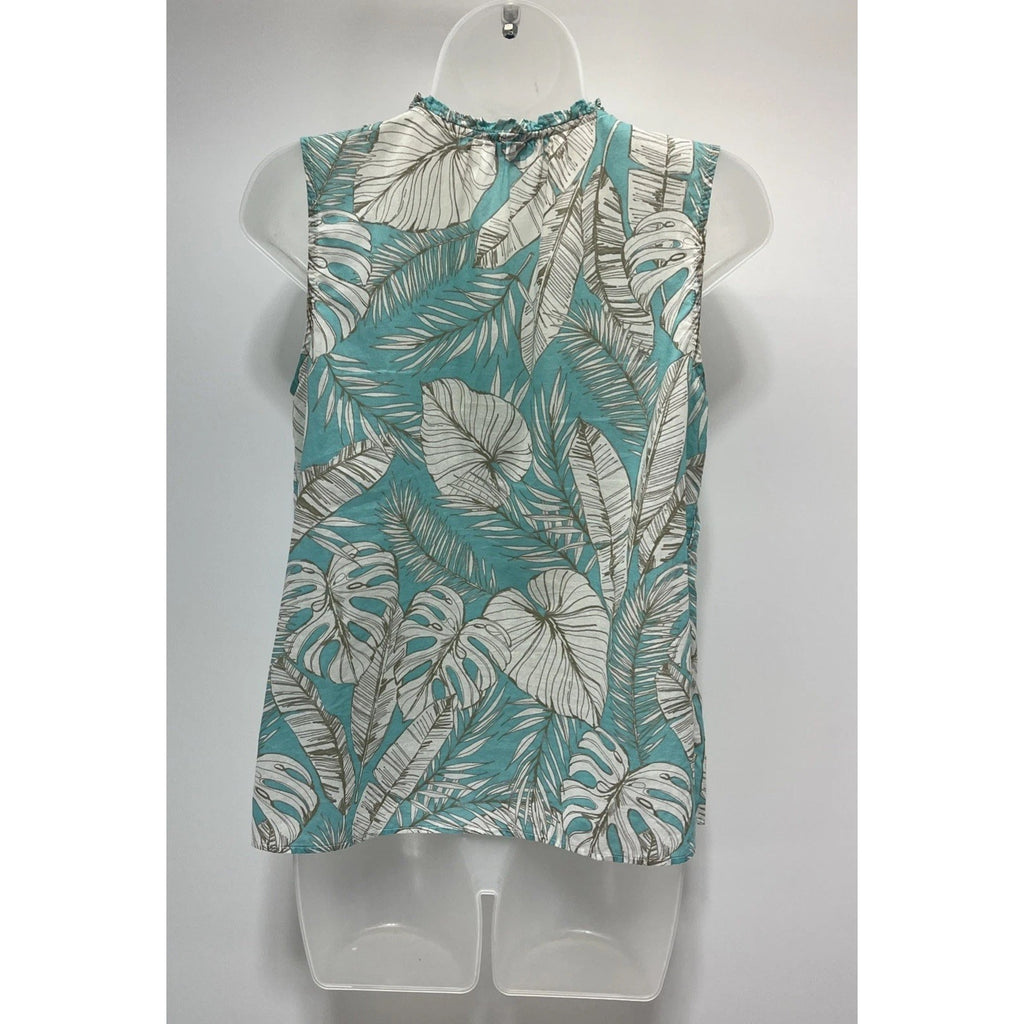 TALBOTS Women's Thin Cotton Tank Top Tropical Leaf Ruffle Multicolor Size XS