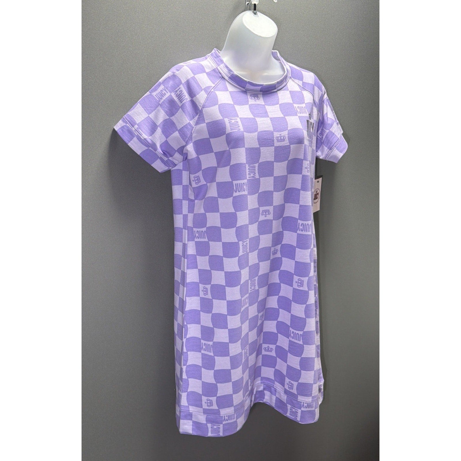 NWT Juicy Couture Lilac Sky Check T-Shirt Dress Size Large SR$60