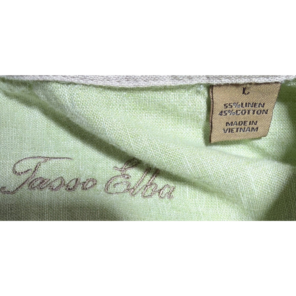 Tasso Elba Shirt Mens Large Green Linen Button Up Long Sleeve Casual Beach Prep