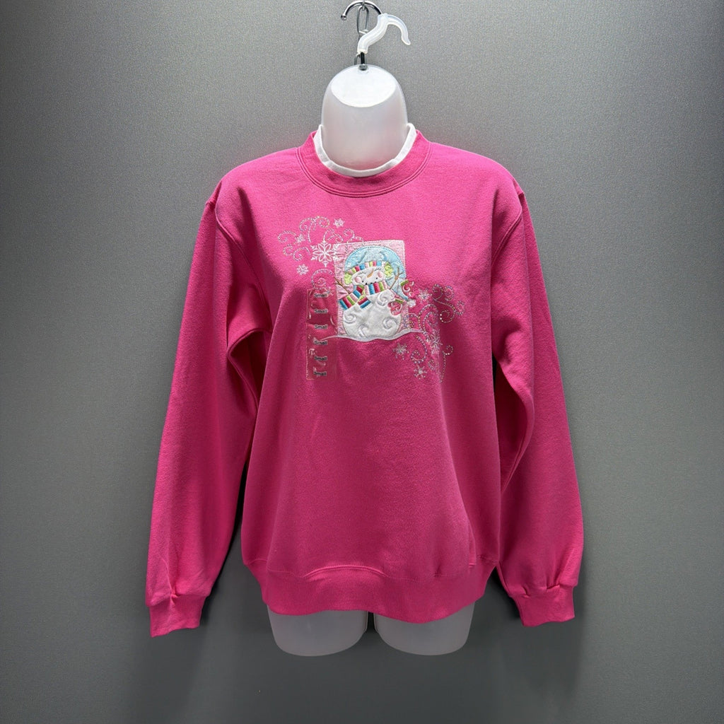 Decorated Originals Pink Snowman Embroidered Soft Fleece Sweatshirt Women S NWT
