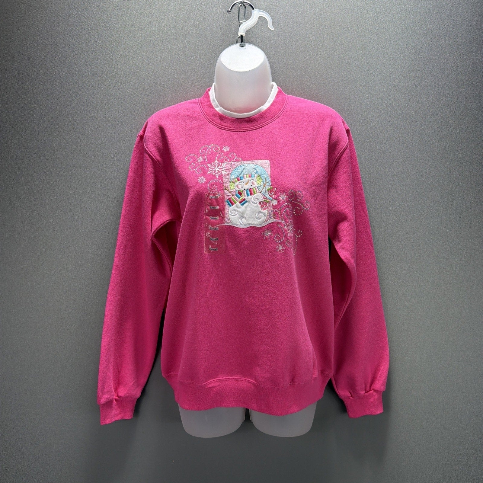Decorated Originals Pink Snowman Embroidered Soft Fleece Sweatshirt Women S NWT