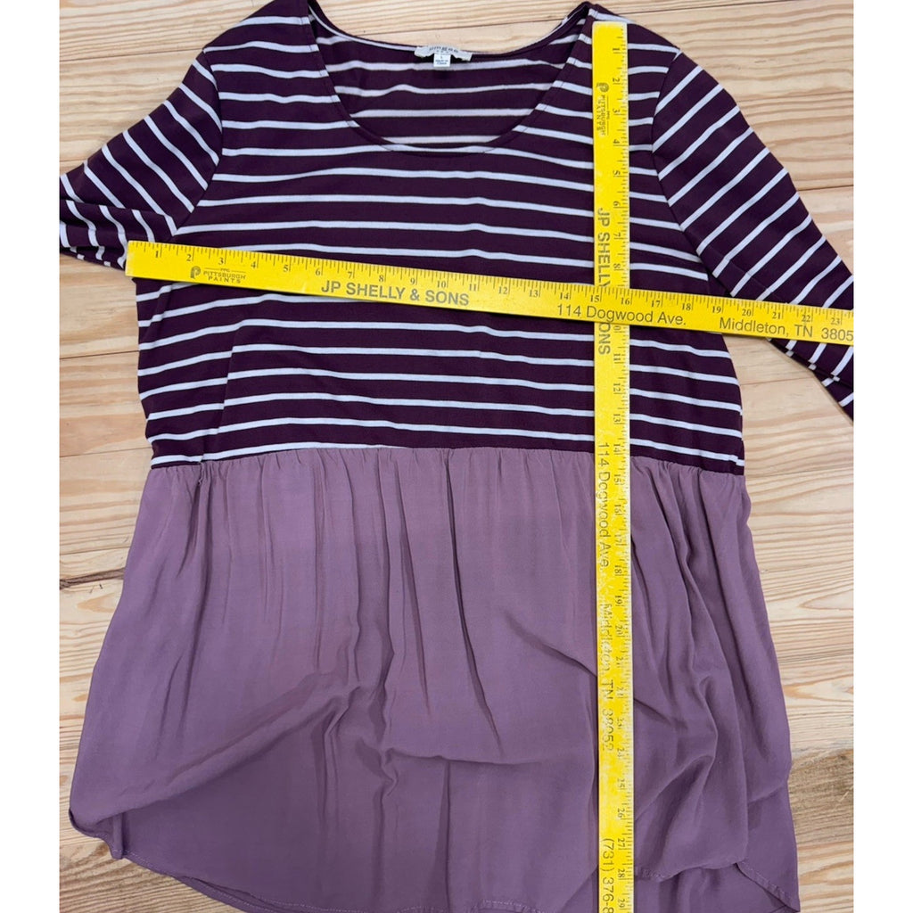 Umgee Boutique Brown Long Sleeve Babydoll Striped Blouse Women’s Size Large