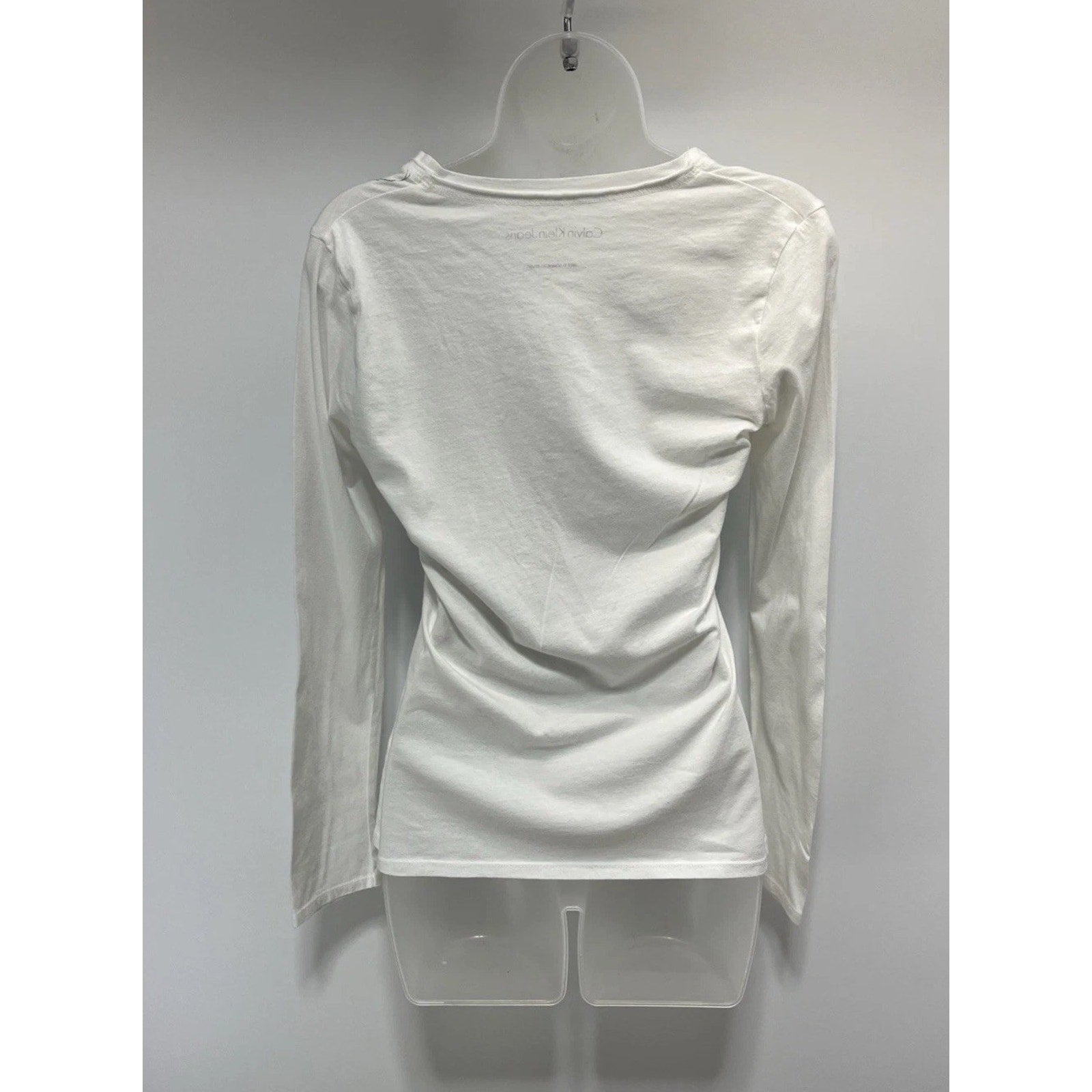 Calvin Klein Women’s White Blue Floral Long Sleeve Pullover Shirt Top V Neck S