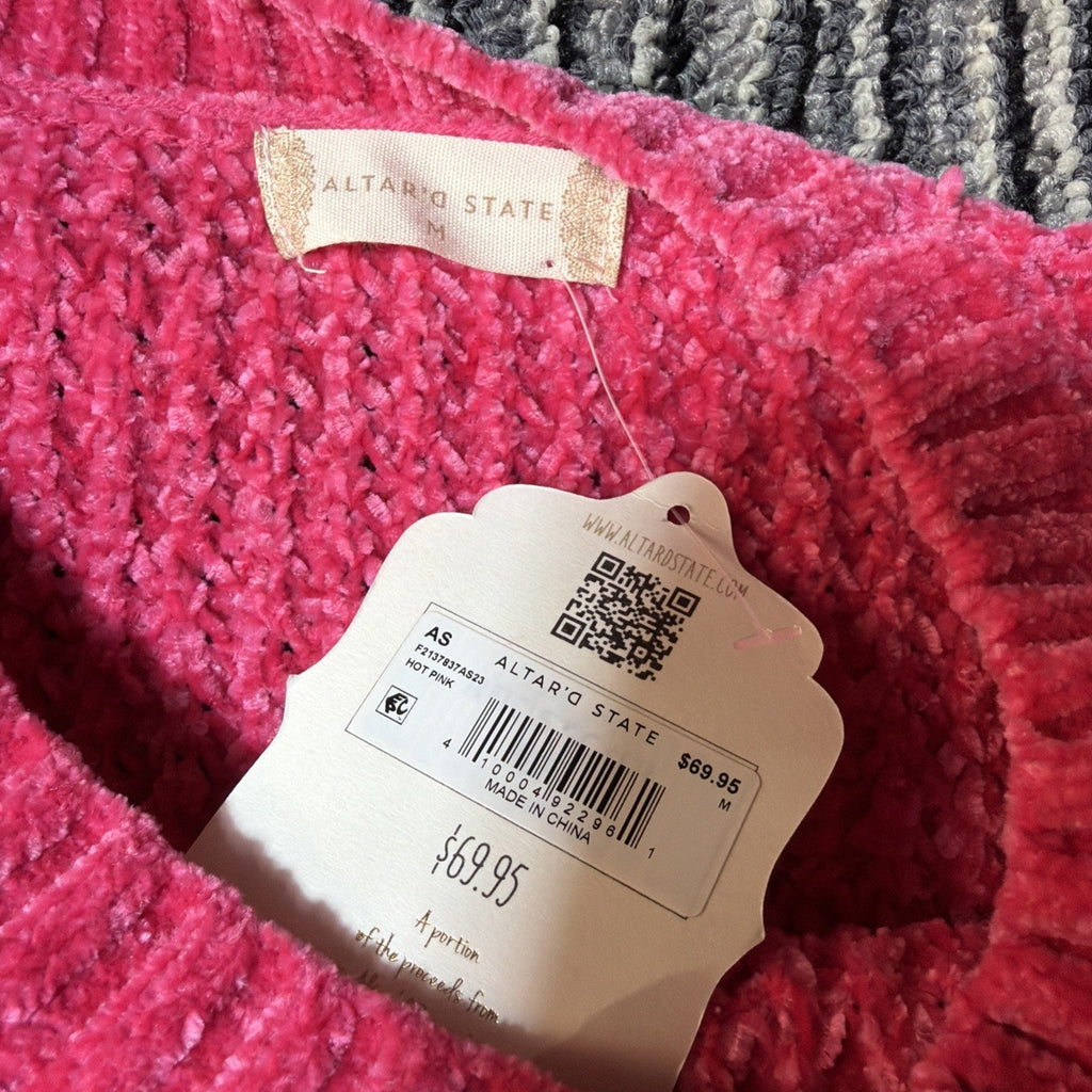 Altar'd State Sweater Womens M Pullover Knit Cropped Long Sleeve Pink New