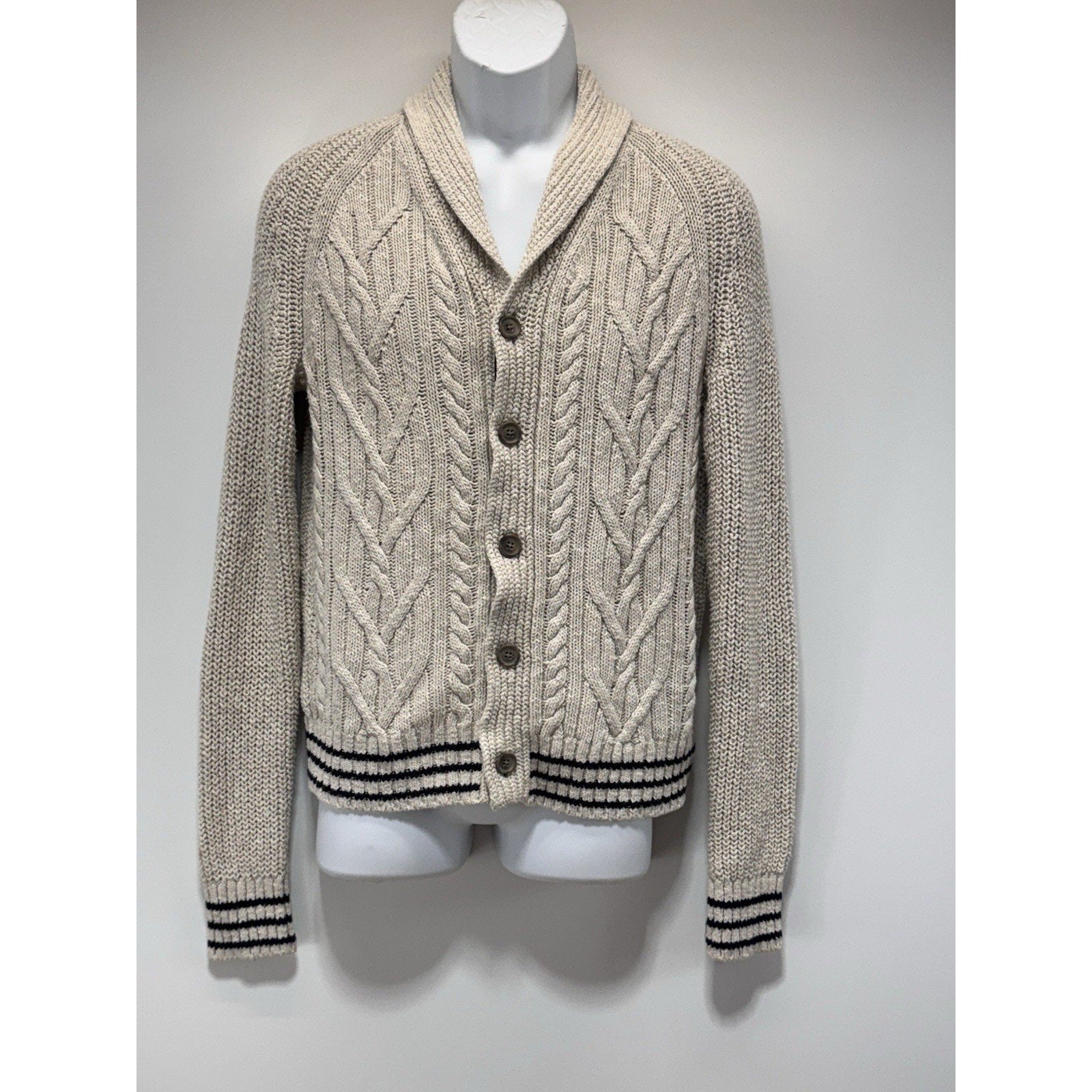 BANANA REPUBLIC Shawl Collar CARDIGAN Ivory Cable Knit Cotton Linen Men’s Size S