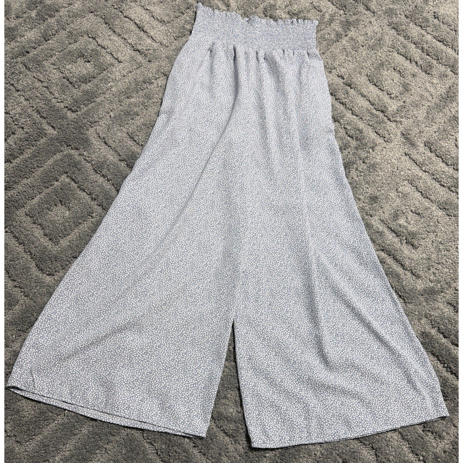 SIENNA SKY Women's Size Large print Blue Pull On Flowy High Rise Wide Leg Pants