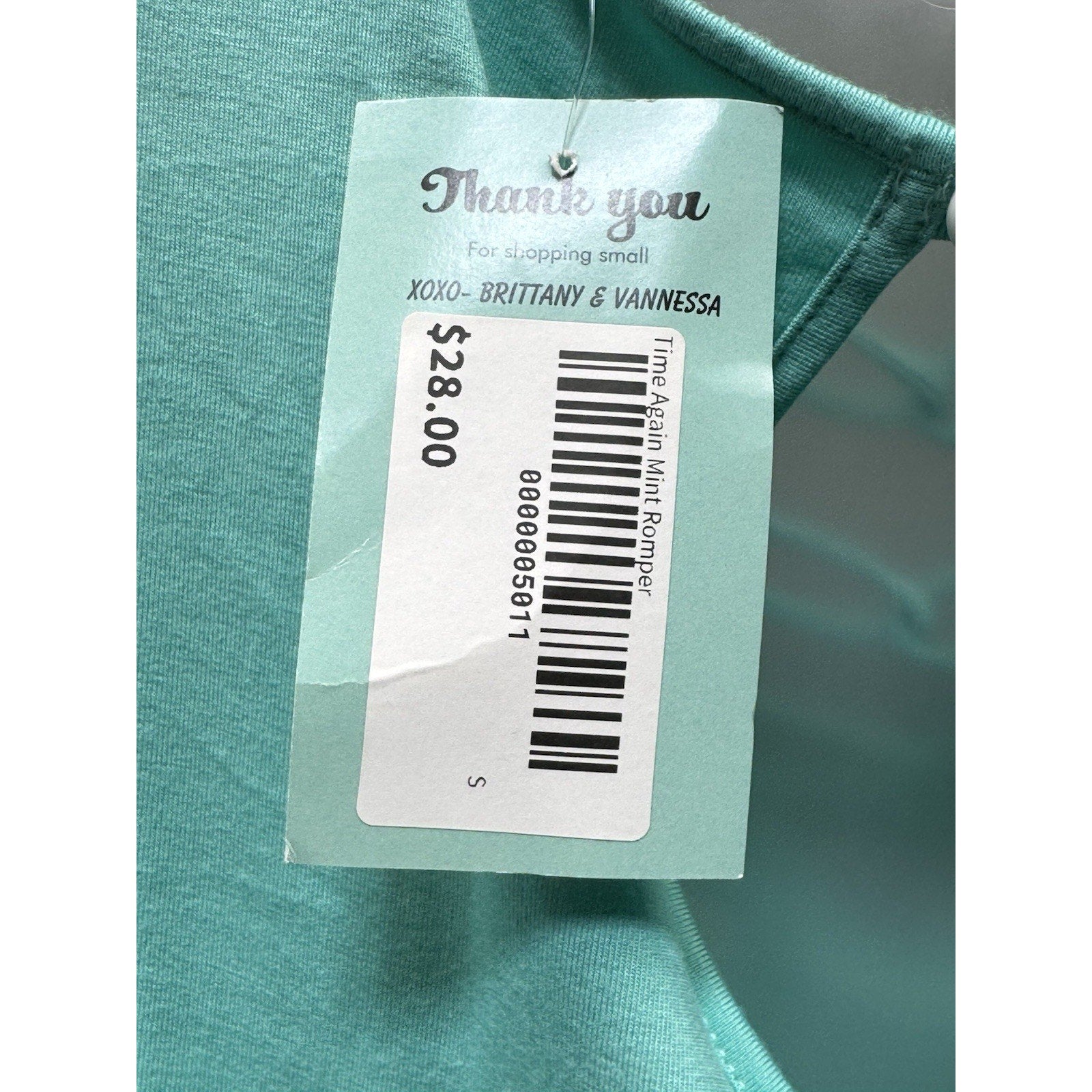 Boutique Mint Green Romper Small Lace-Up Front Sleeveless Elastic Waist Soft