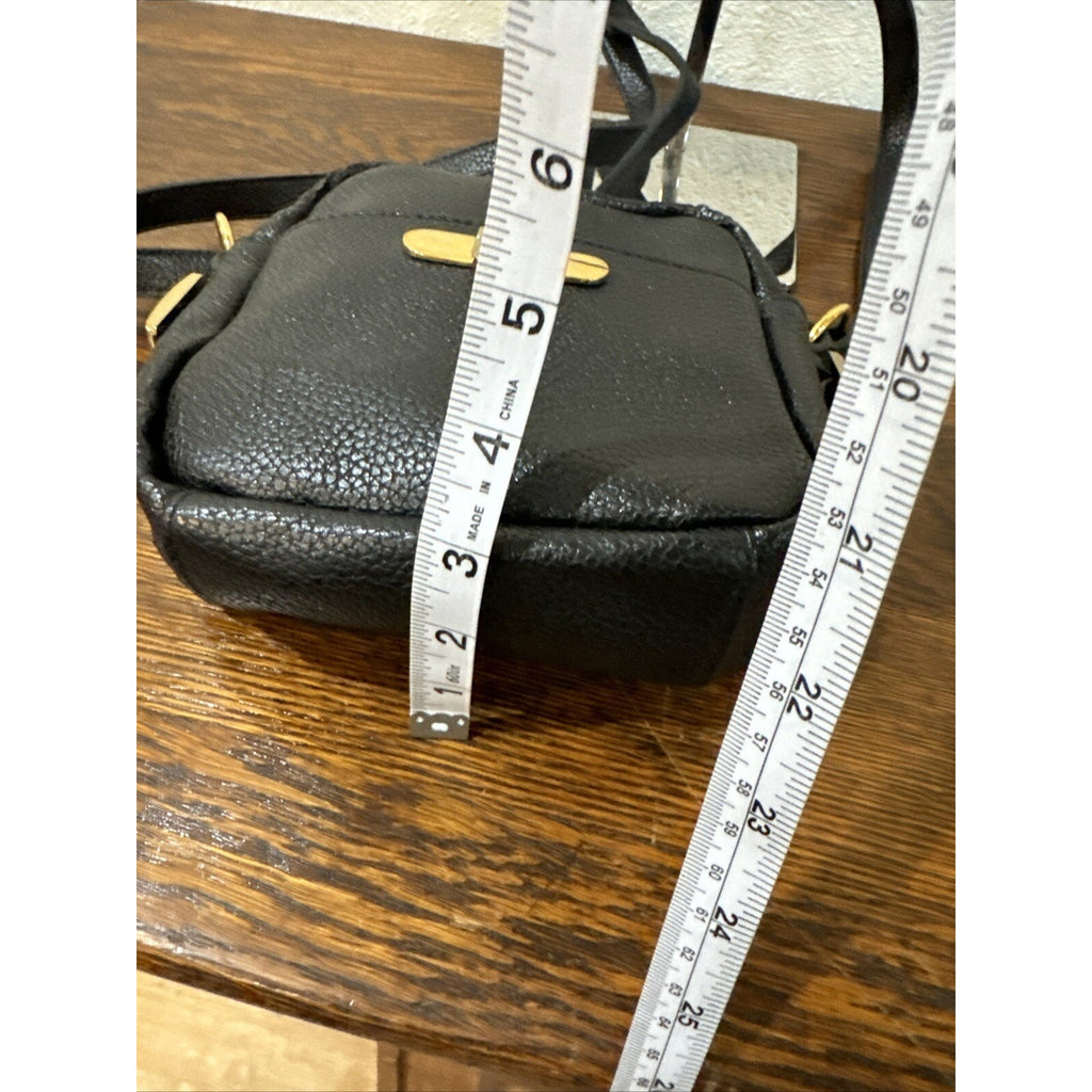 Mixed Bag Designs Black Leather Crossbody Bag Gold Finials Long Strap 7"