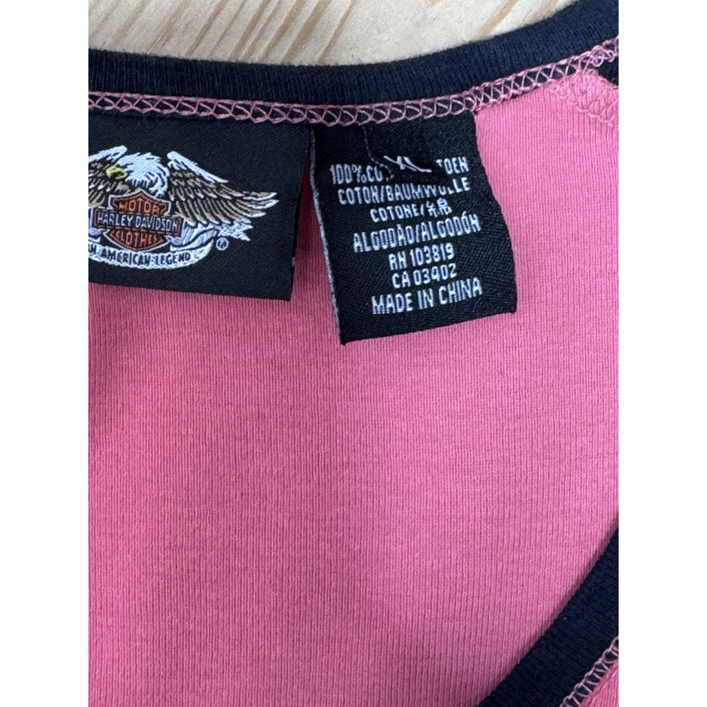 Harley Davidson T-Shirt Pink Black Rhinestones Logo Women’s Size XL