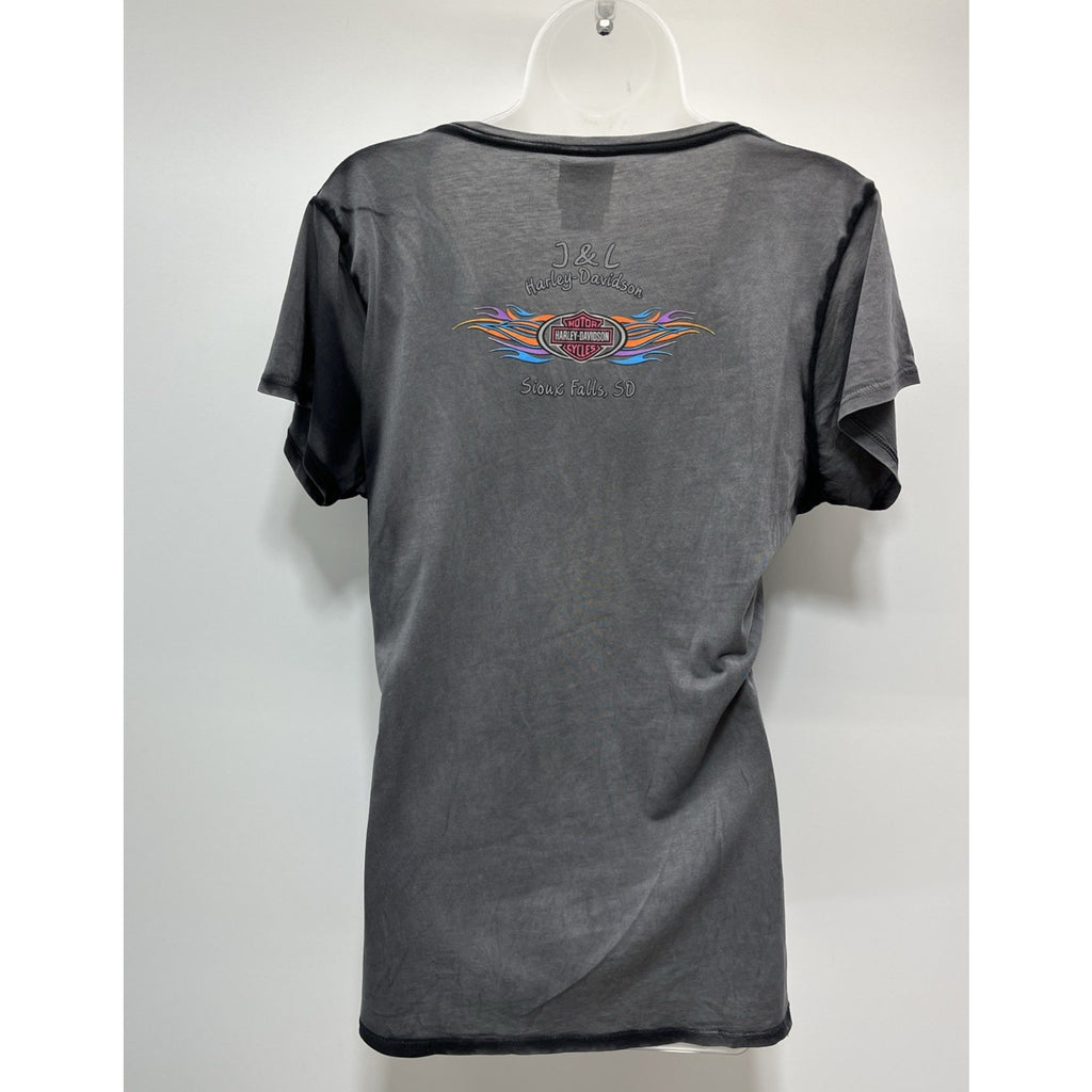Harley Davidson Women Short Sleeve Shirt Gray with Red XL Sioux Falls SD 2011