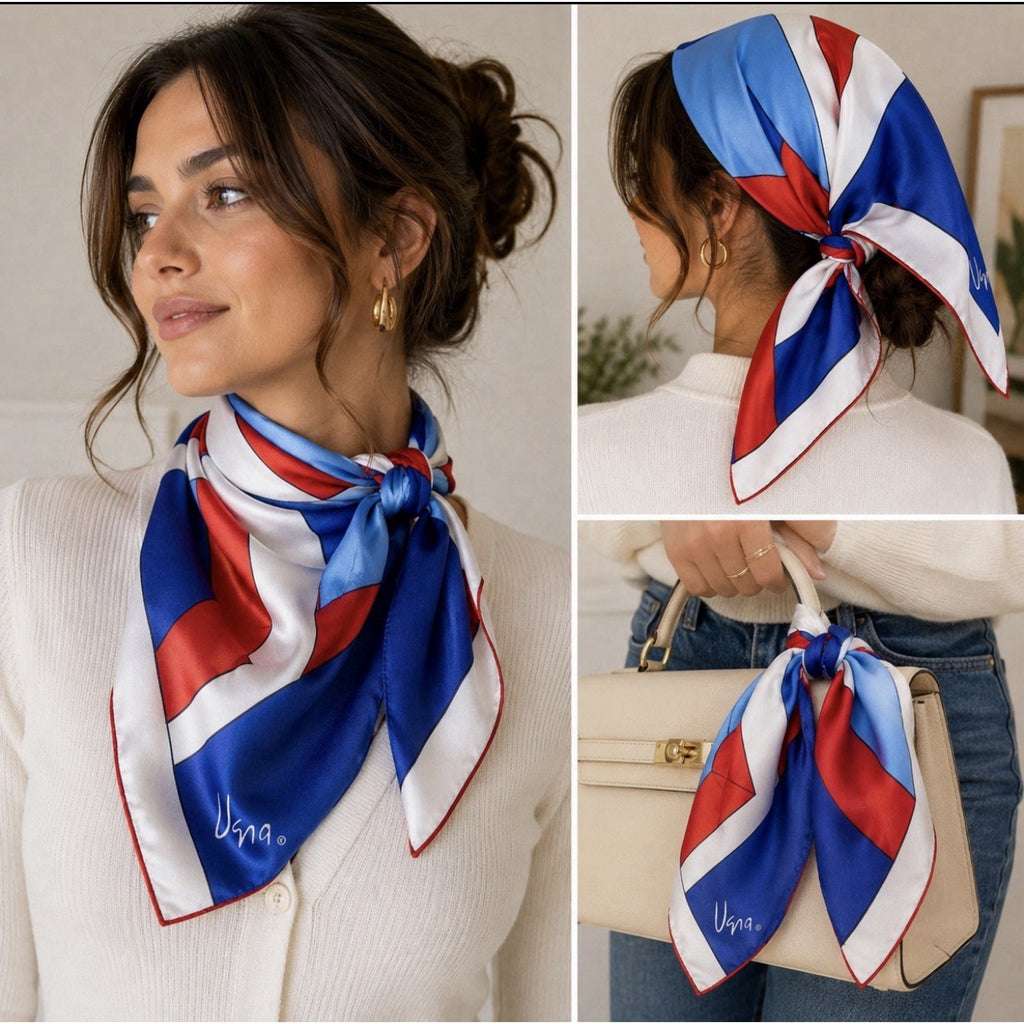 Vera Neumann Vera Op Art Silk Scarf Japan Hand Rolled Red Blue White Geometric