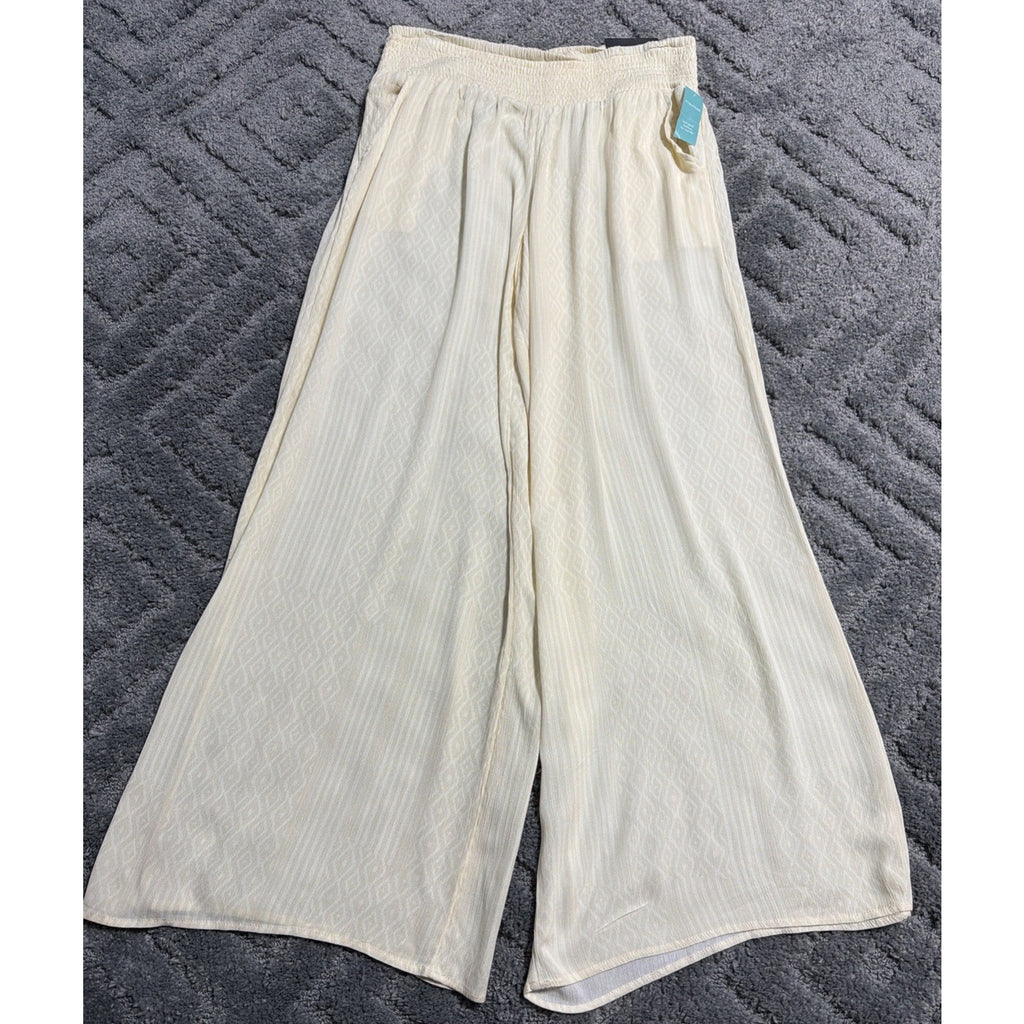 MAURICES size L Cream Geo Print High Rise Wide Leg Pull-On Palazzo Pants New