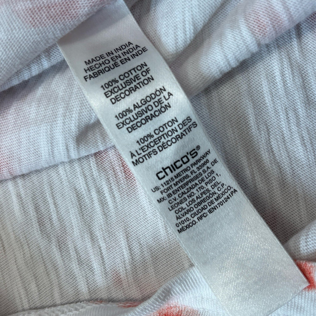 Chicos womens Top Size 0 Small Peach print T-shirt Embroidered