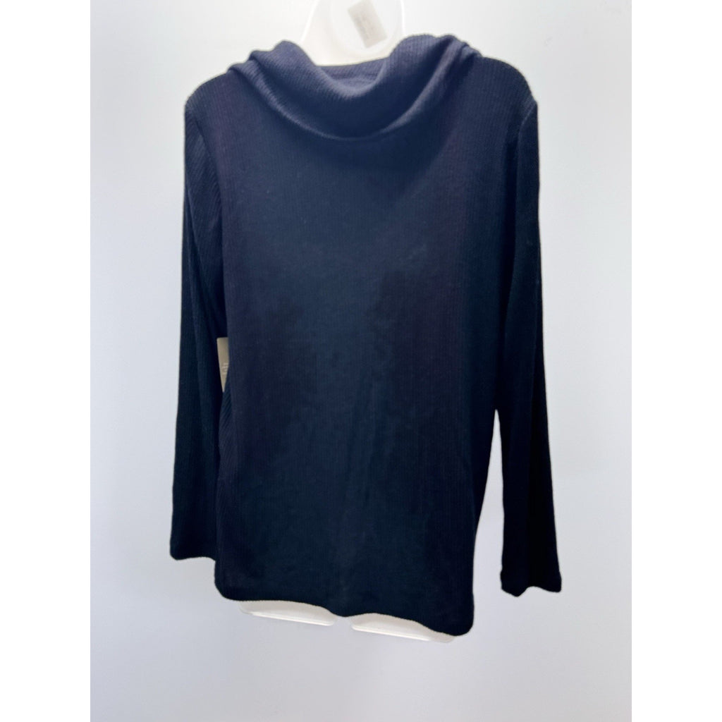 CHICOS Black Rayon Blend Split Cowl Neck Long Sleeve Tunic NWT