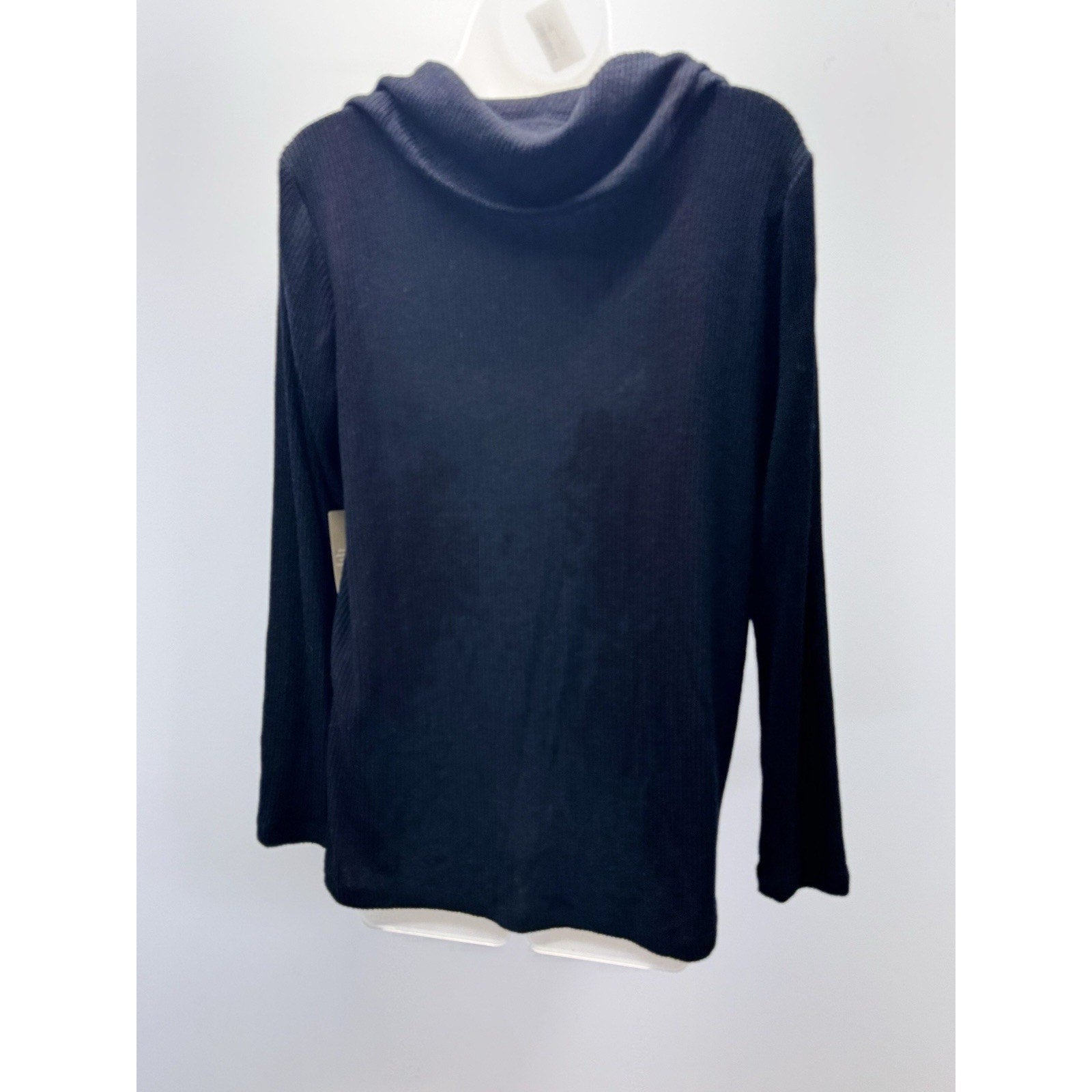 CHICOS Black Rayon Blend Split Cowl Neck Long Sleeve Tunic NWT