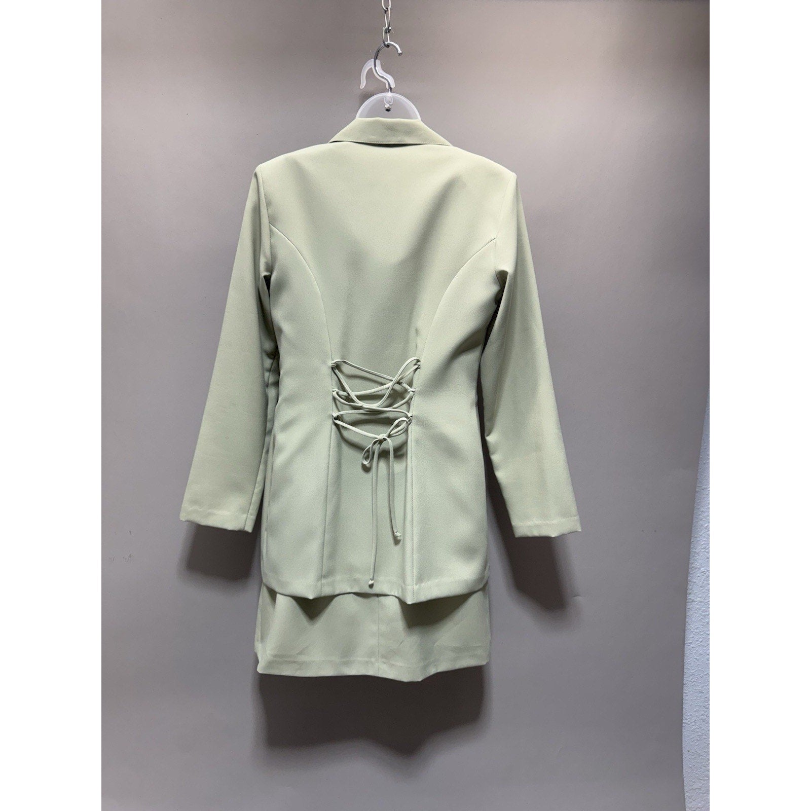 Vintage A-List by Wrapper Sage Green 2pc Suit Set Jacket Dress Y2K Minimalist