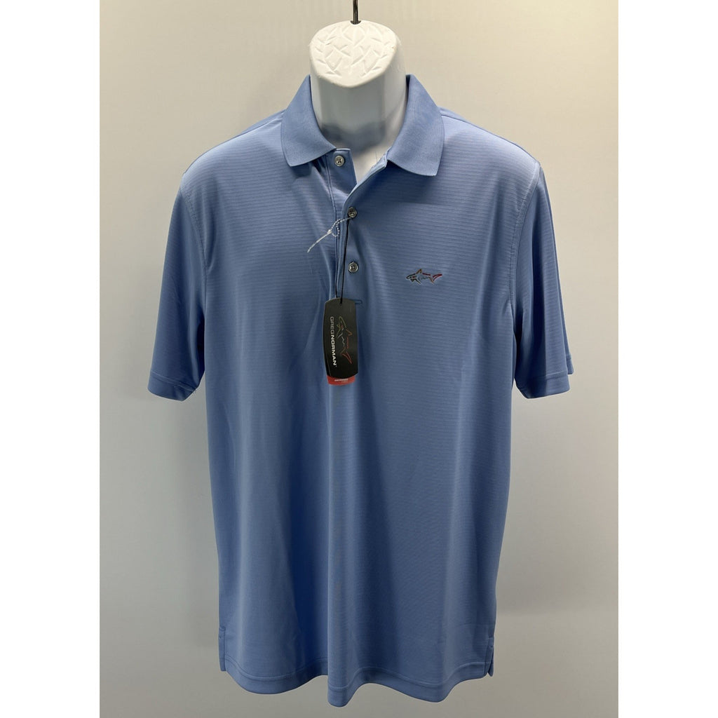 NWT Greg Norman Men's Play Dry Blue Short Sleeve Polo Golf Shirt Size M