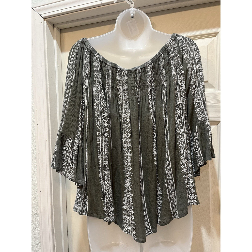 Altar'd State Olive Green Scoop Neck Woven Tunic Flutter 3/4 Sleeve Women's M
