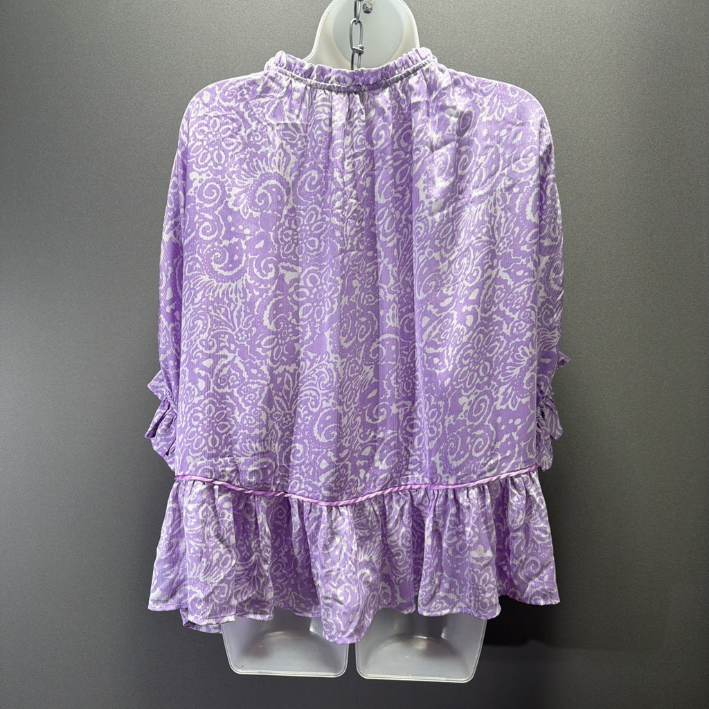 Umgee Lavender Floral Paisley Sheer Oversized V-Neck Blouse Size Small