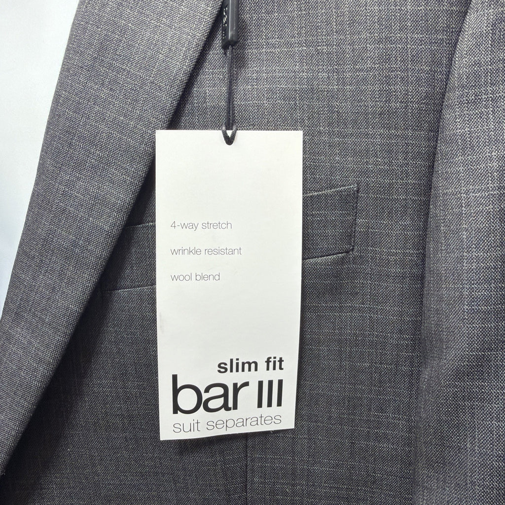 Bar iii Mens Slim Fit Sport Coat Gray Wrinkle Free Suit Jacket Blazer 40R NEW