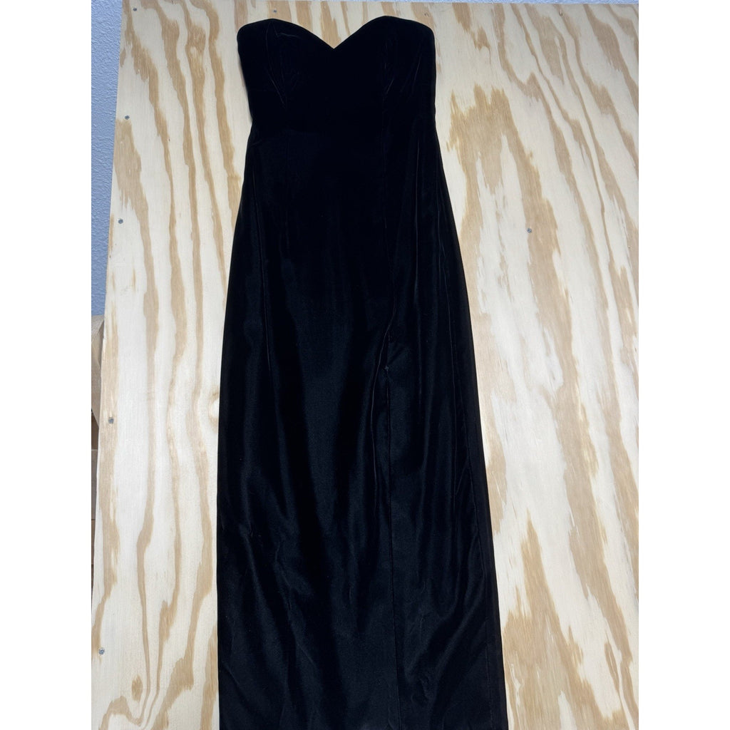 Vintage Kathryn Conover Black Velvet Strapless Maxi Dress Slit Formal Evening 4