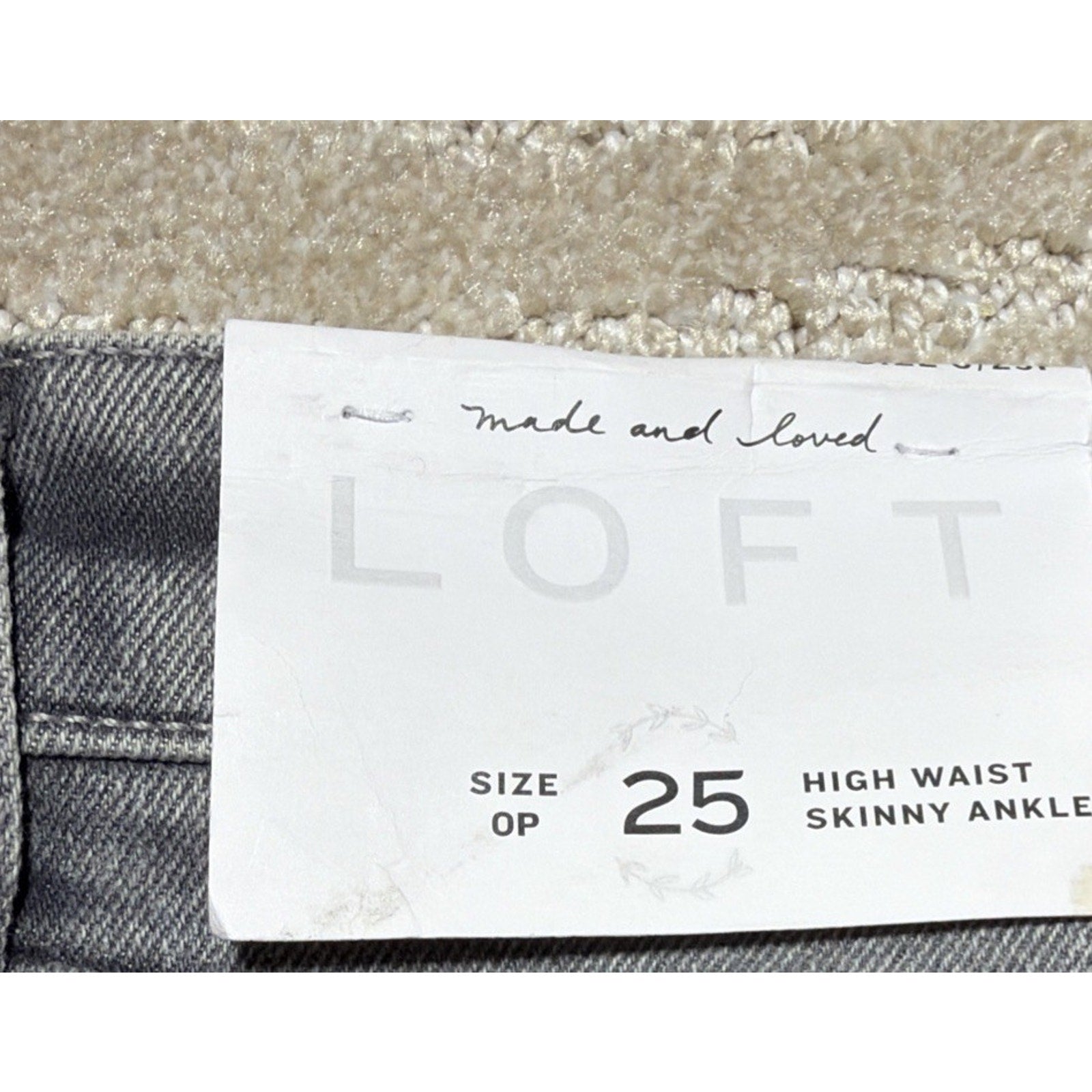 New LOFT High Waist Skinny Ankle Raw Hem Jeans Grey Stretch Sz O Petite 25x26
