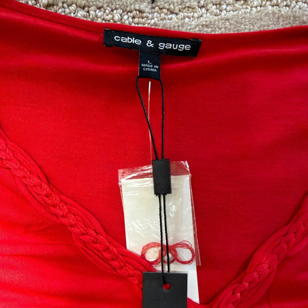 New Cable Gauge Boho Top Shirt Blouse Red Stretch Size Large NWT