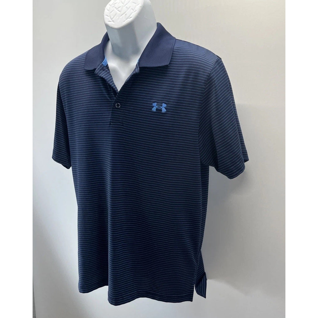 Under Armour Men's UA Matchplay Stripe Polo Shirt Blue Medium Activewear Logo