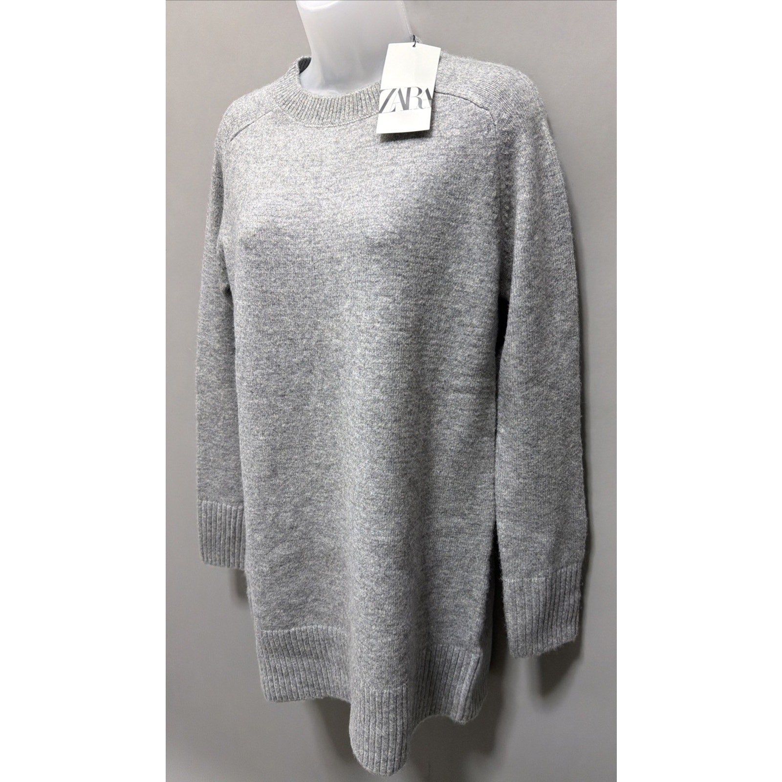 ZARA Super Soft Knit Wool Blend Oversized Gray Mini Dress SIZE Small New W Tags