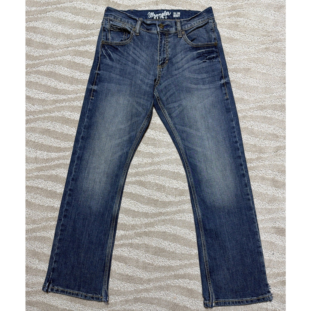Wrangler Retro Slim Boot Cut Jeans Mens 29x30 Faded Blue Denim Western Work