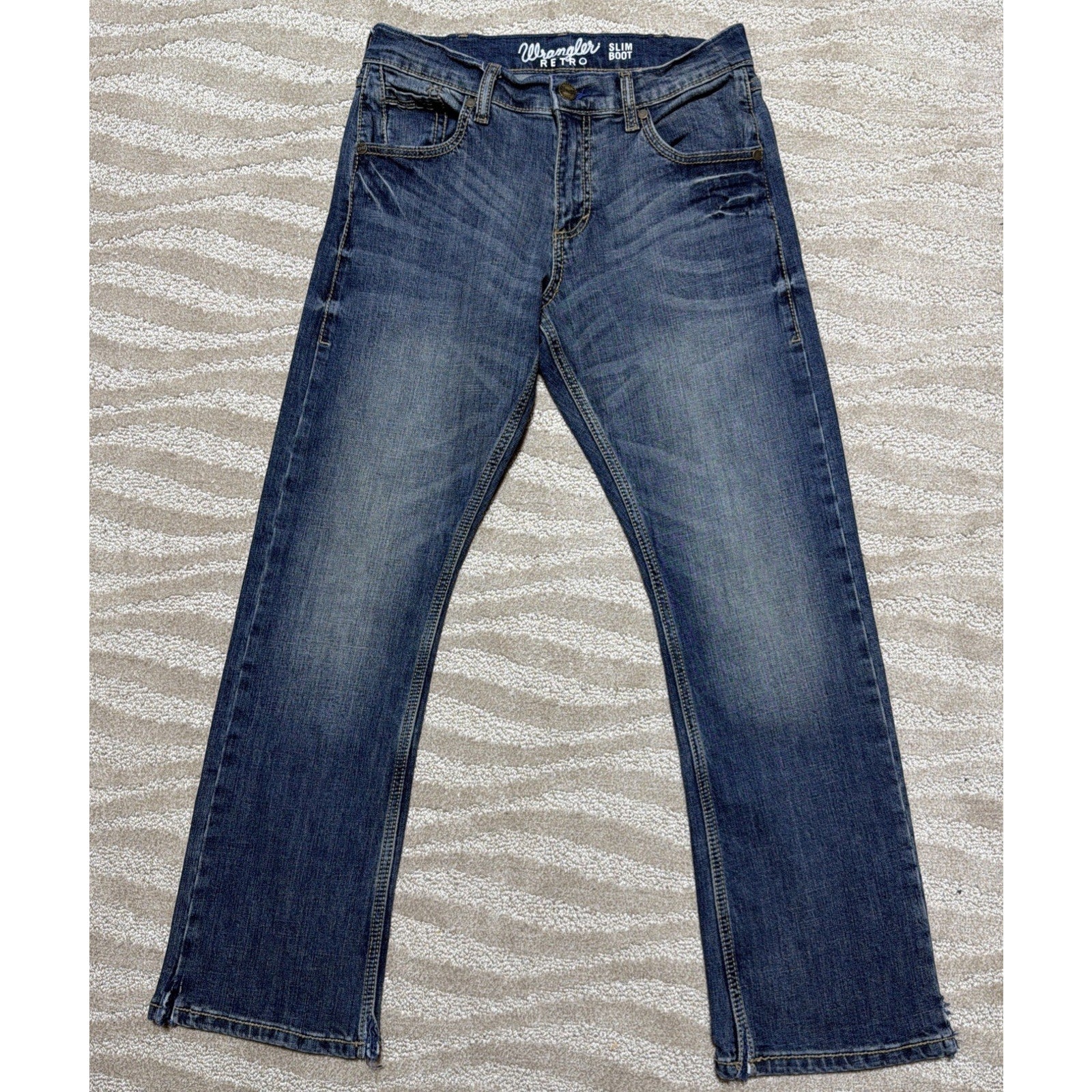 Wrangler Retro Slim Boot Cut Jeans Mens 29x30 Faded Blue Denim Western Work