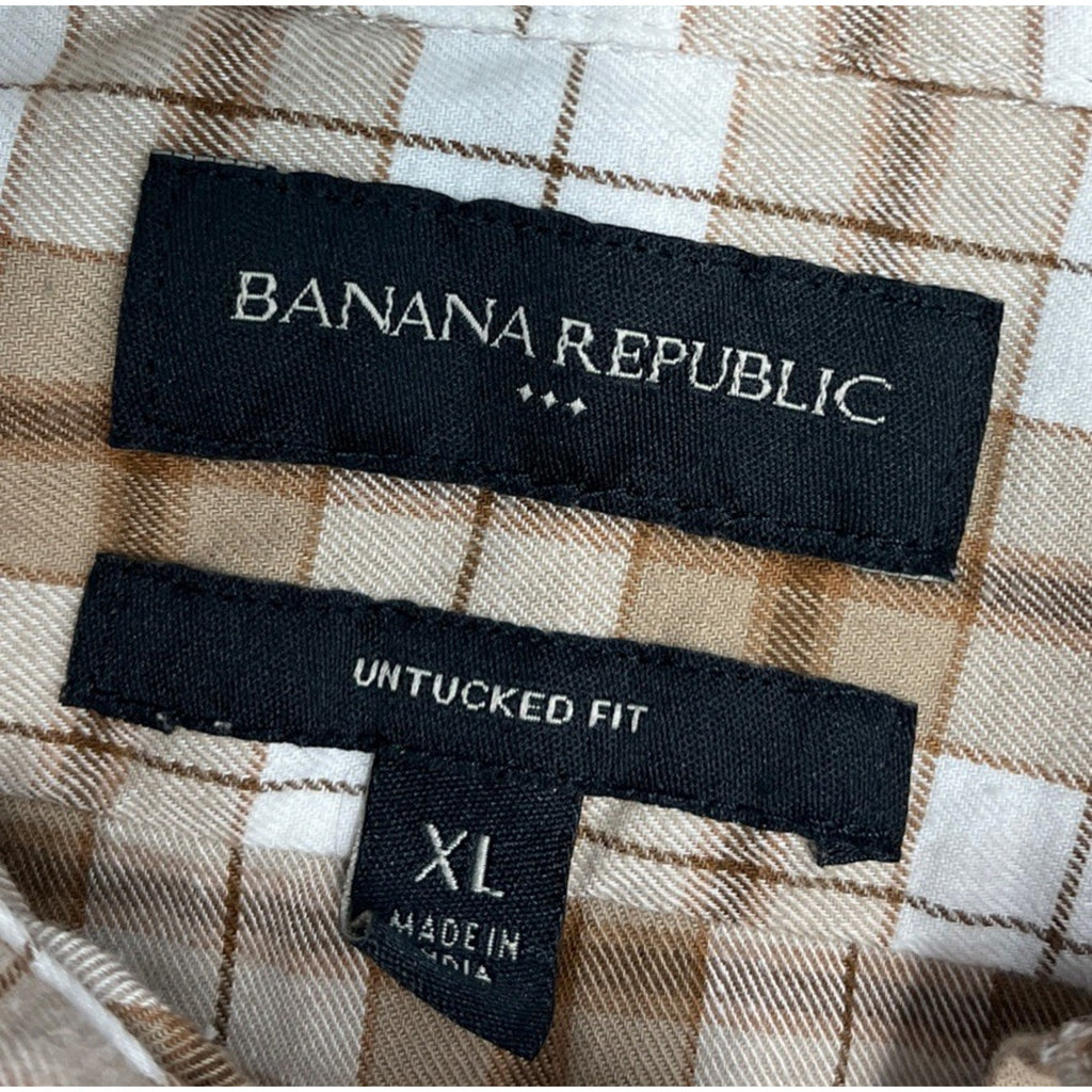 MENS BANANA REPUBLIC BROWN KHAKI MULTI PLAID SLIM FIT UNTUCK COTTON SHIRT XL