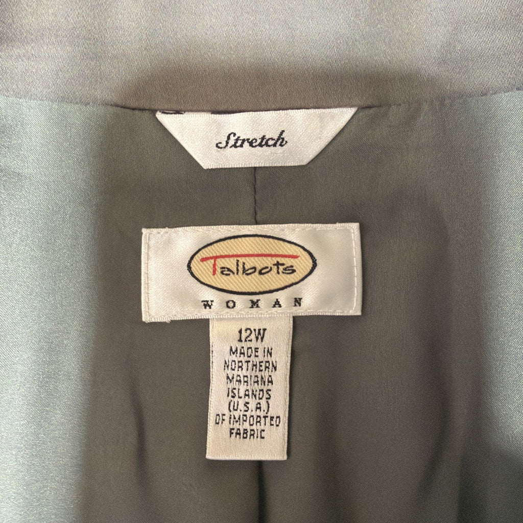 Talbots Blazer Jacket Womens Size 12W Green Button Front Stretch Lined