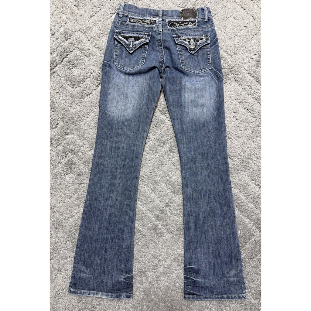 Red Rivet Jeans Women 7 Medium Wash Embellished Bootcut Stretch Low Rise Western