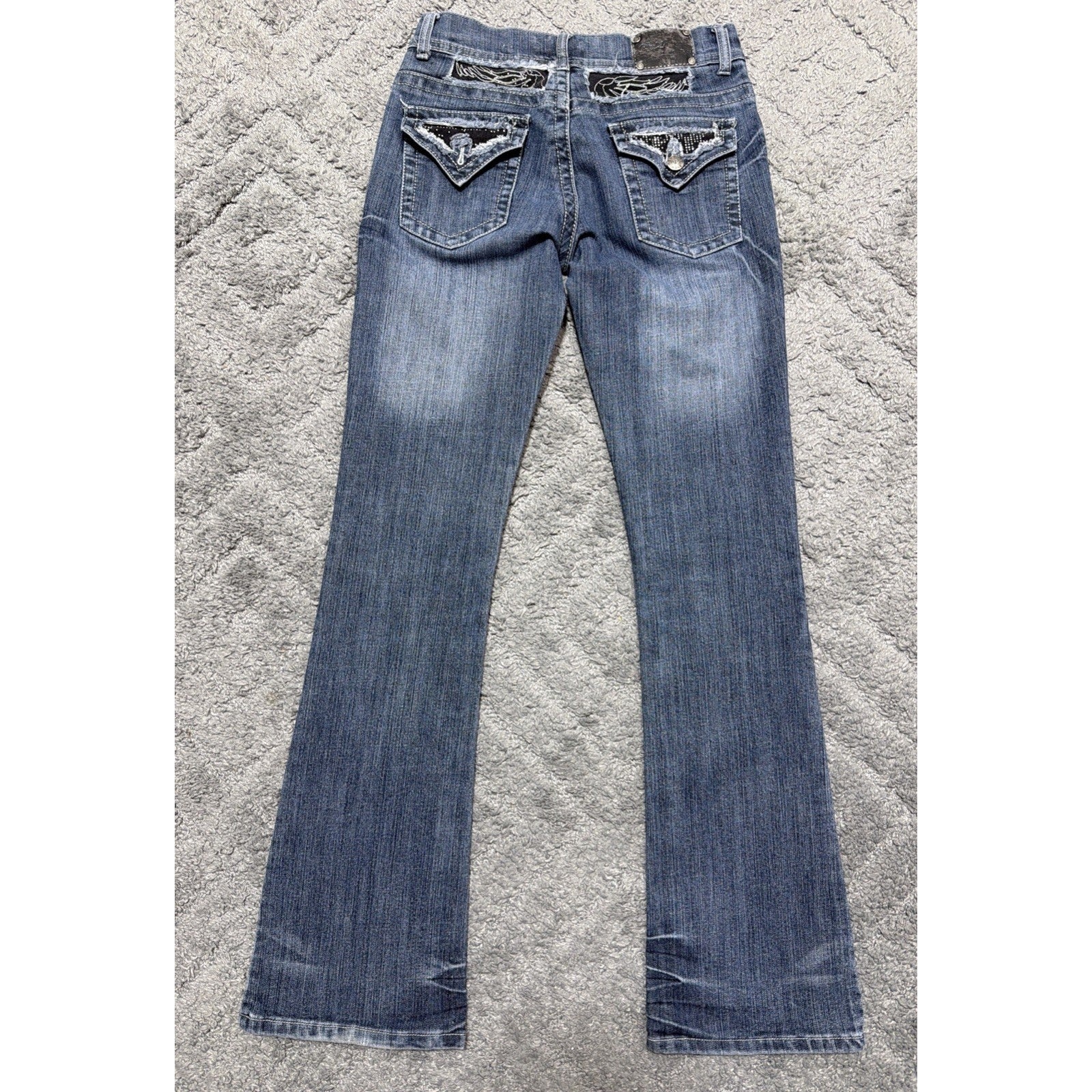 Red Rivet Jeans Women 7 Medium Wash Embellished Bootcut Stretch Low Rise Western